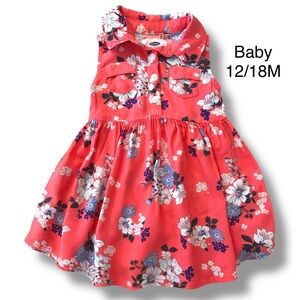 Old Navy Coral Floral Print Baby Girl Dress Size 12-18 Months